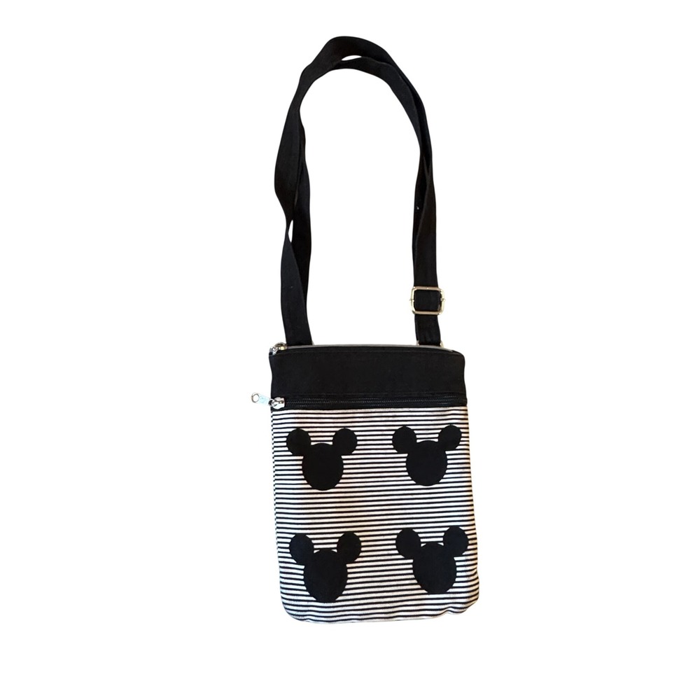 Disney Parks Mickey Mouse Crossbody Bag Canvas Striped Black White Small Travel